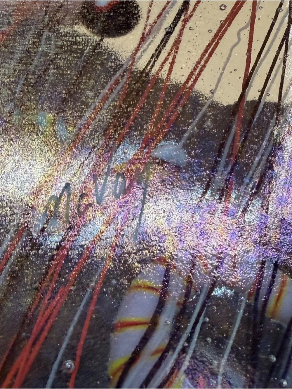 Iridescent Multicolor Confetti Kurt McVay Fused Art Glass Plate 8.5” x 5.5”